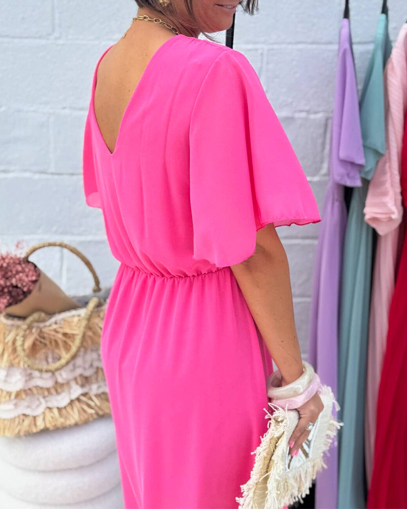 V-Neck and Waist in Chiffon Dress