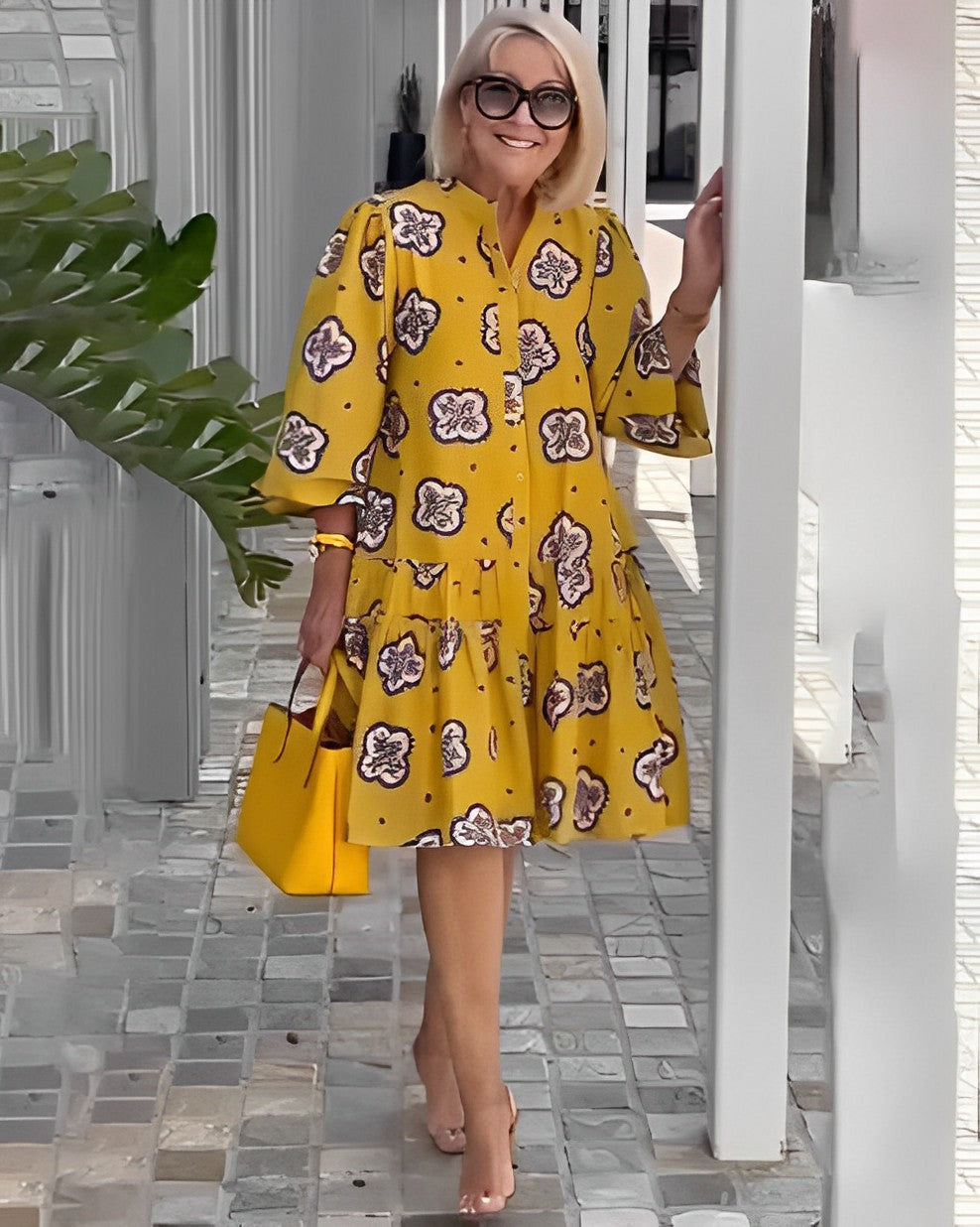 Printed Loose Pleated Dress