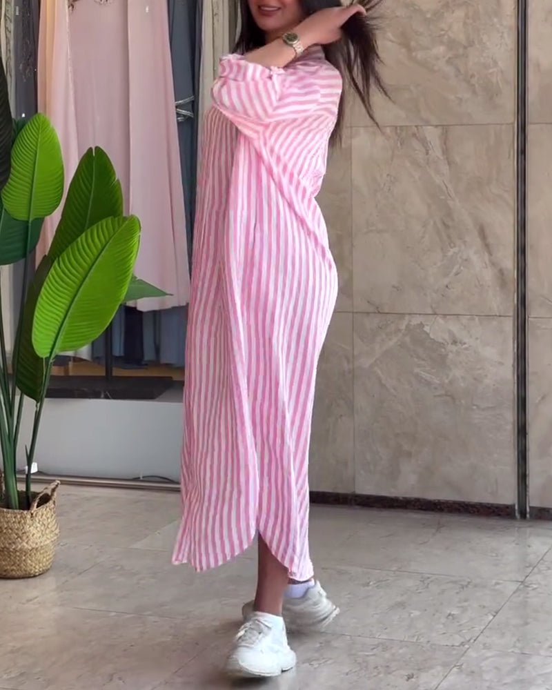 Loose Fit Shirt Dress with Classic Stripes