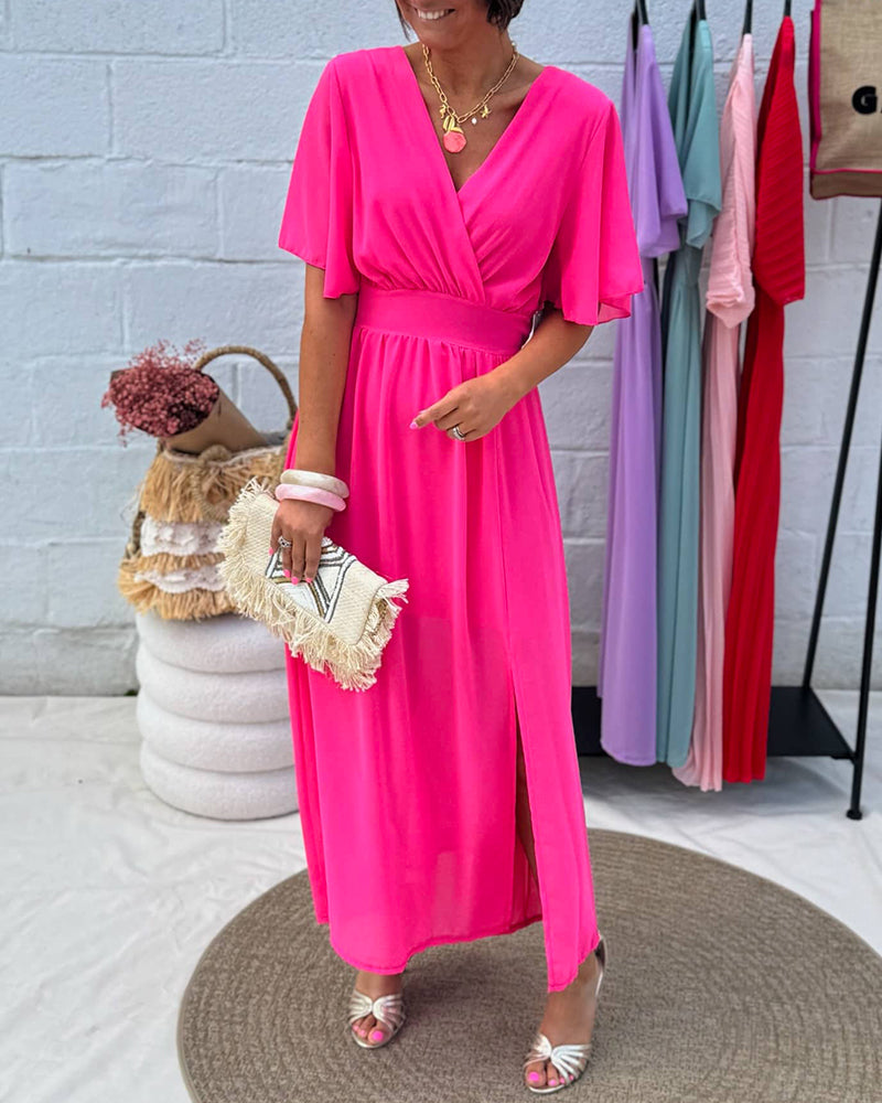 V-Neck and Waist in Chiffon Dress