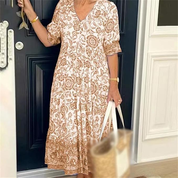 V-Neck Long Sleeve Boho Dress