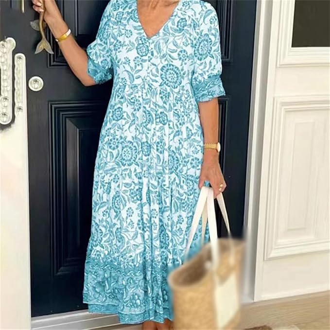 V-Neck Long Sleeve Boho Dress