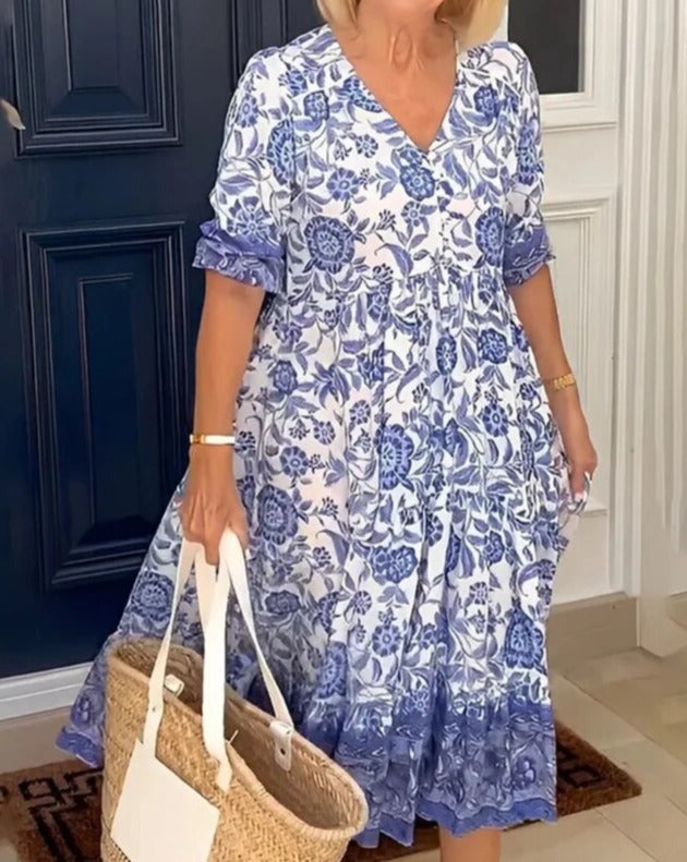 V-Neck Long Sleeve Boho Dress