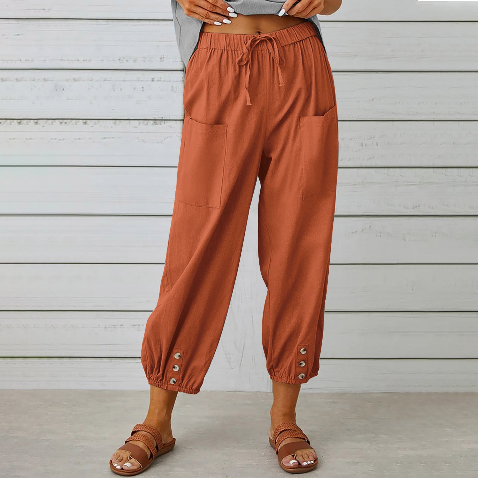 High Waist Wide Leg Cotton Pants
