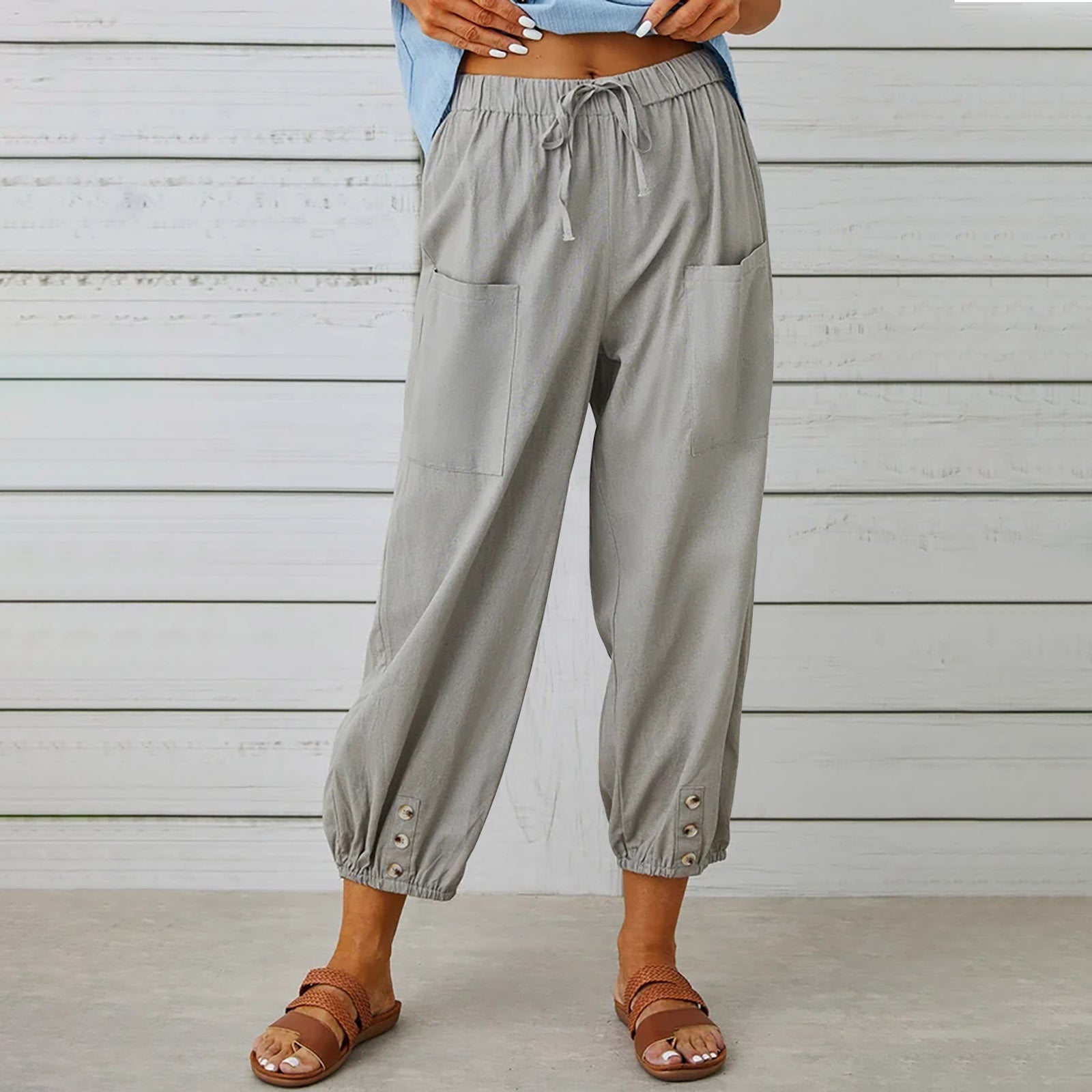 High Waist Wide Leg Cotton Pants
