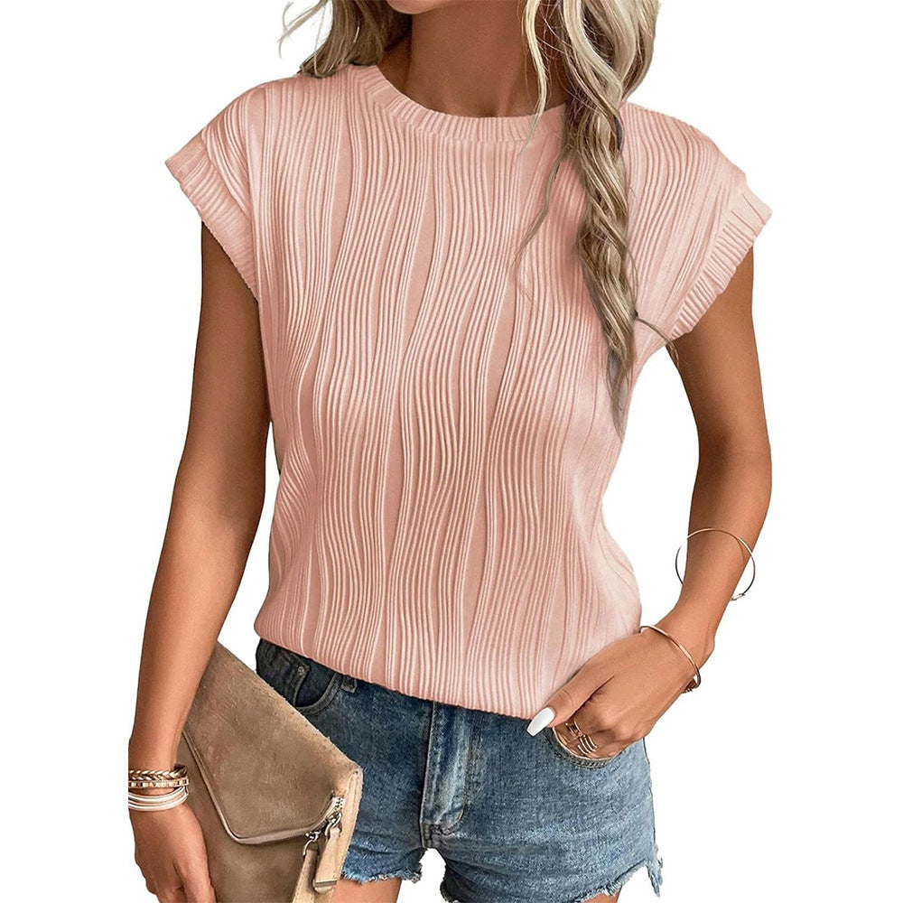 Ribbed Round Neck Tops