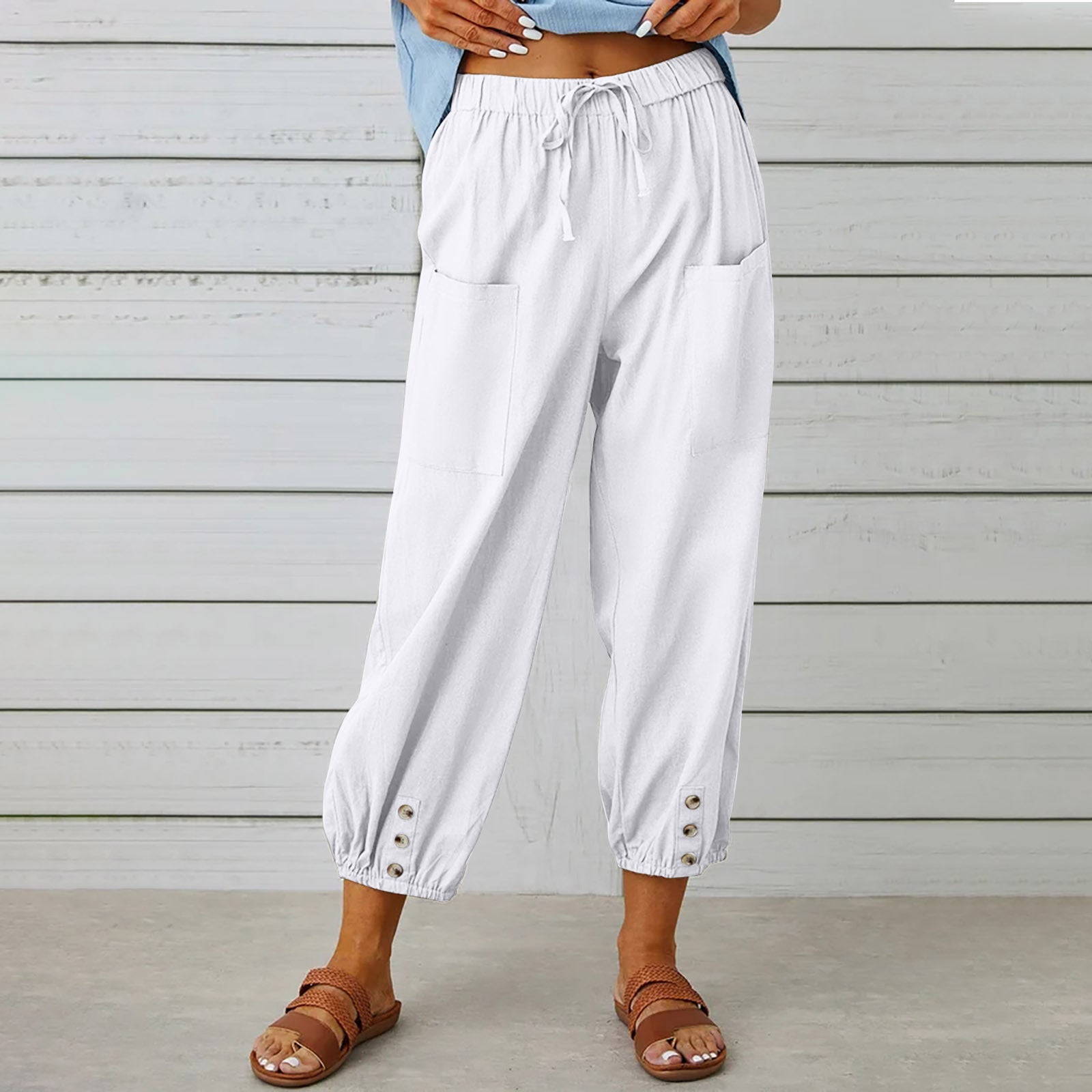 High Waist Wide Leg Cotton Pants
