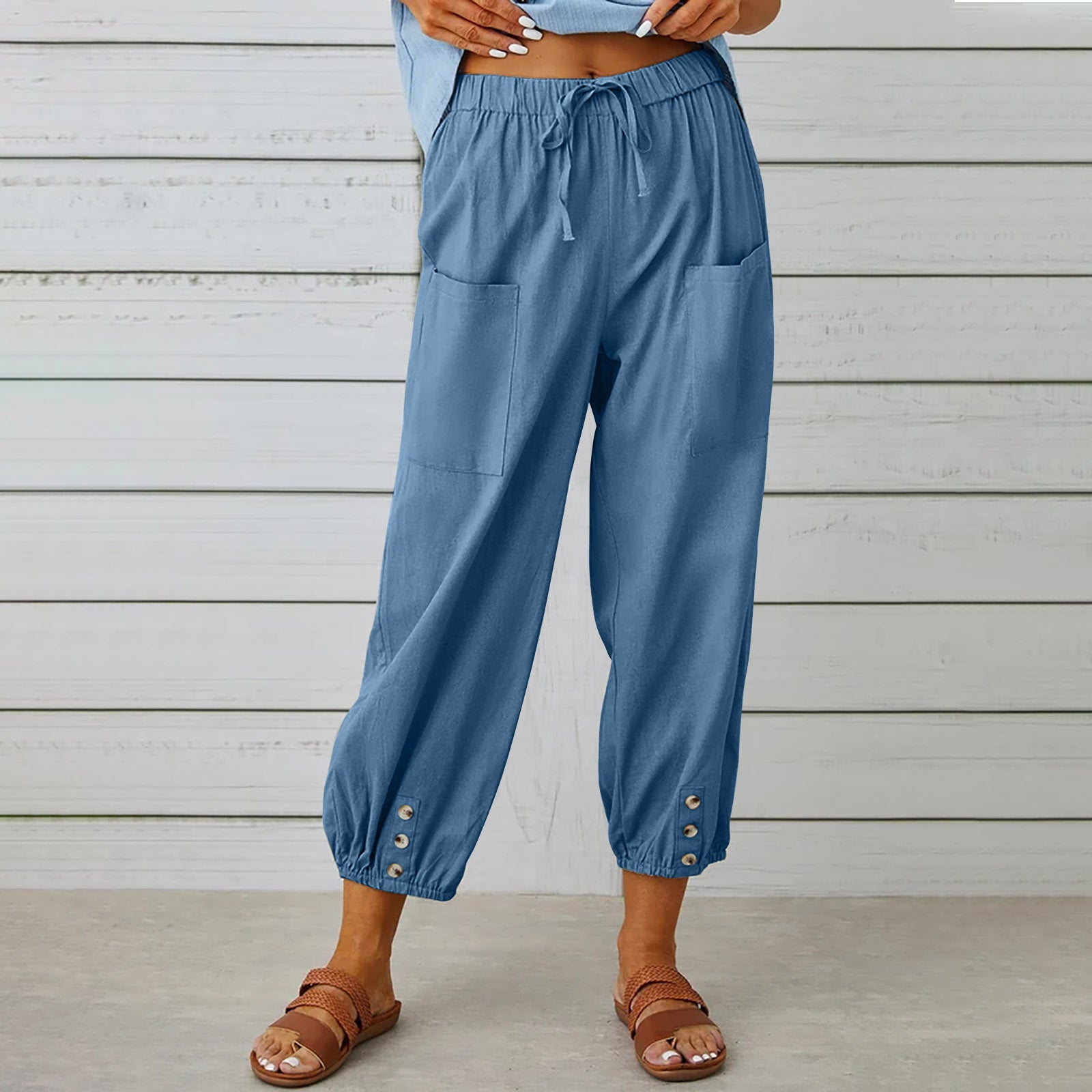 High Waist Wide Leg Cotton Pants