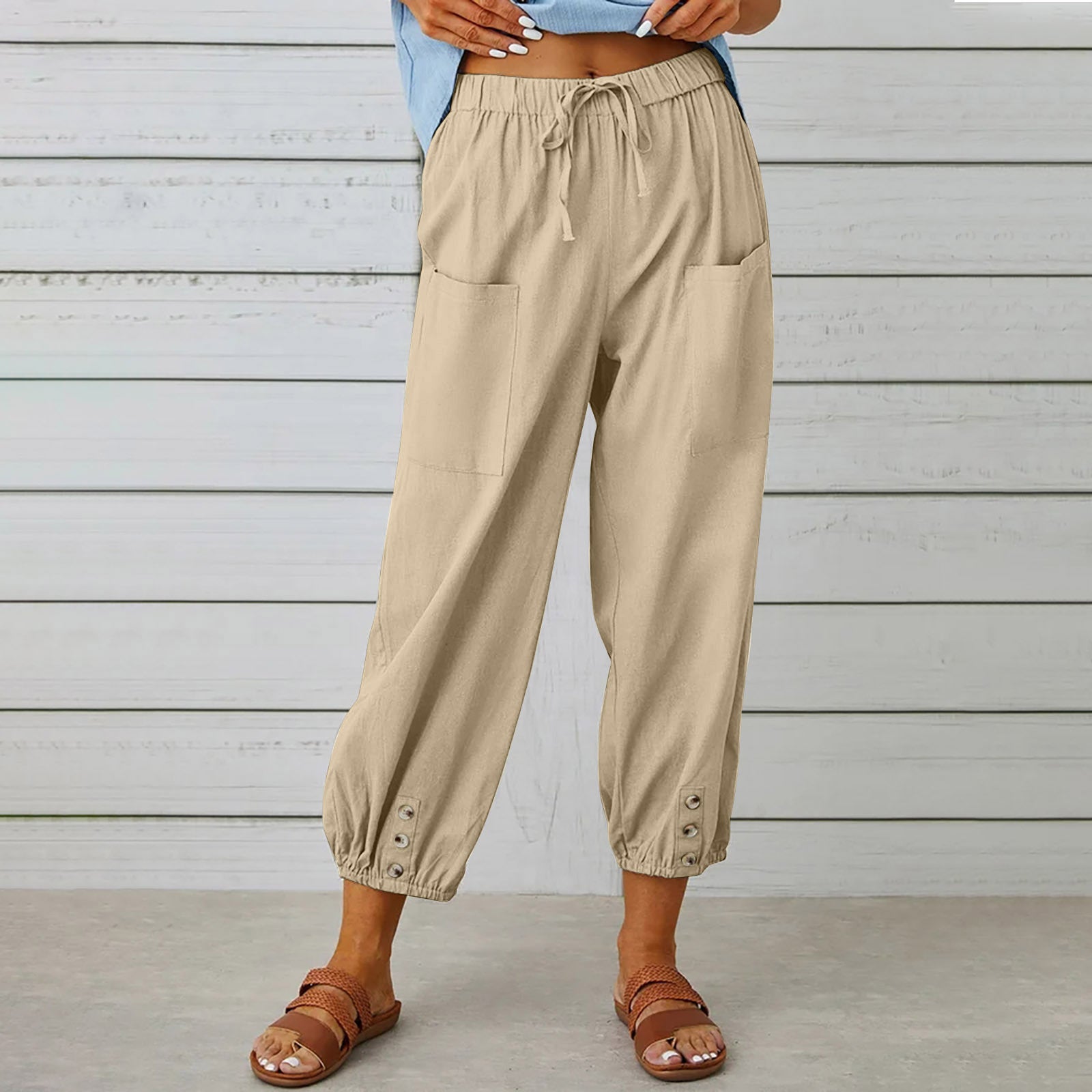 High Waist Wide Leg Cotton Pants