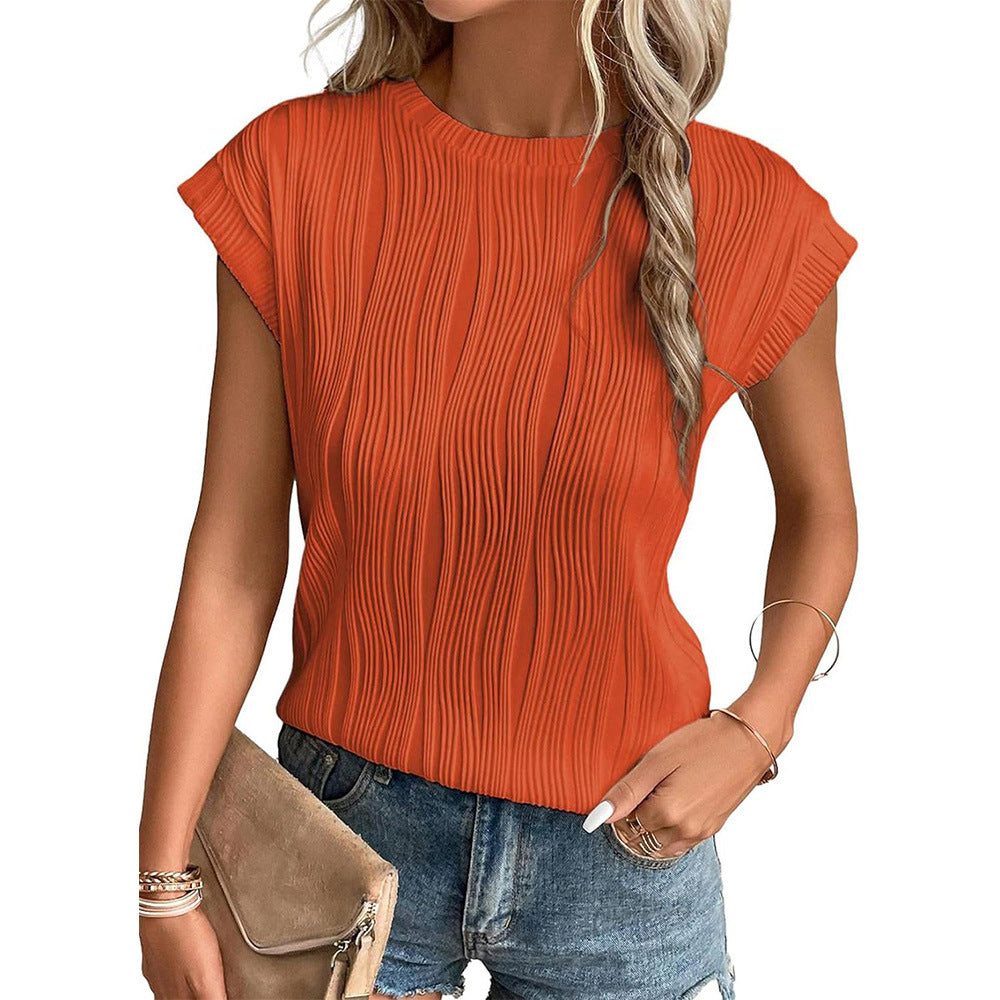 Ribbed Round Neck Tops