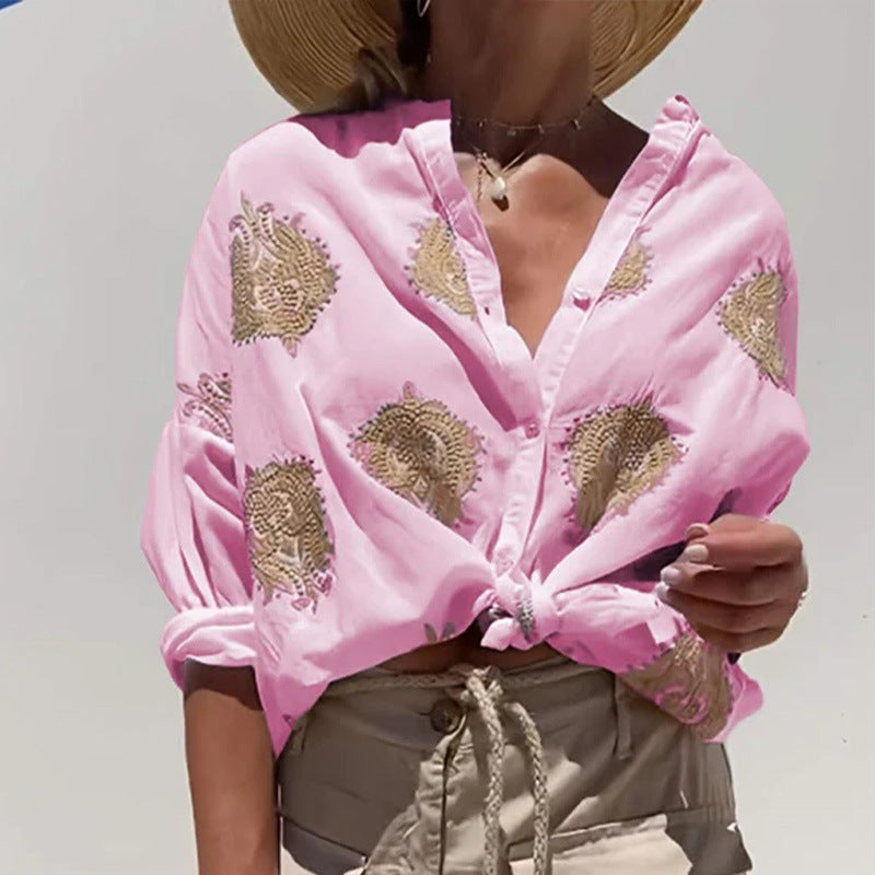 Long Sleeve Button Print Shirt