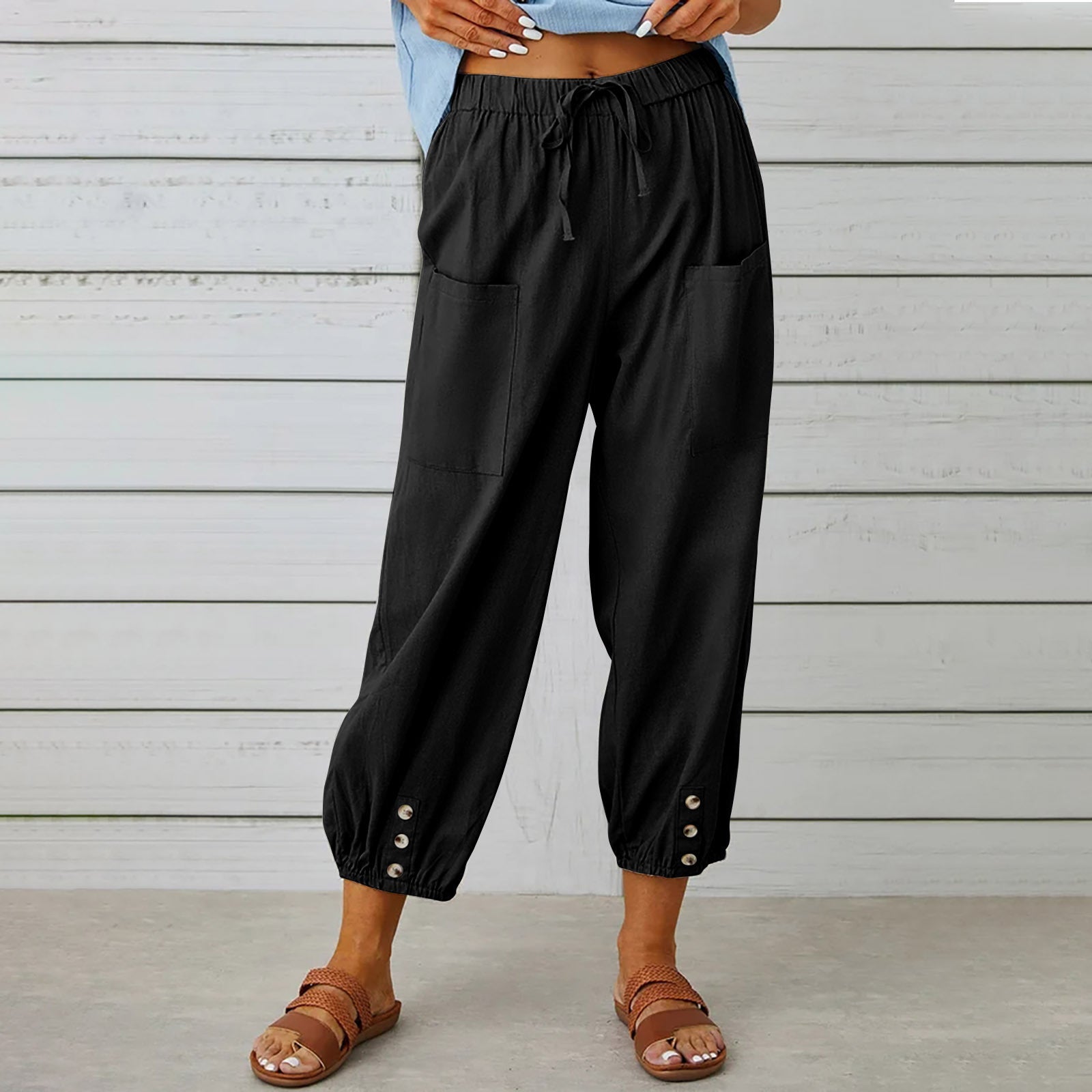 High Waist Wide Leg Cotton Pants