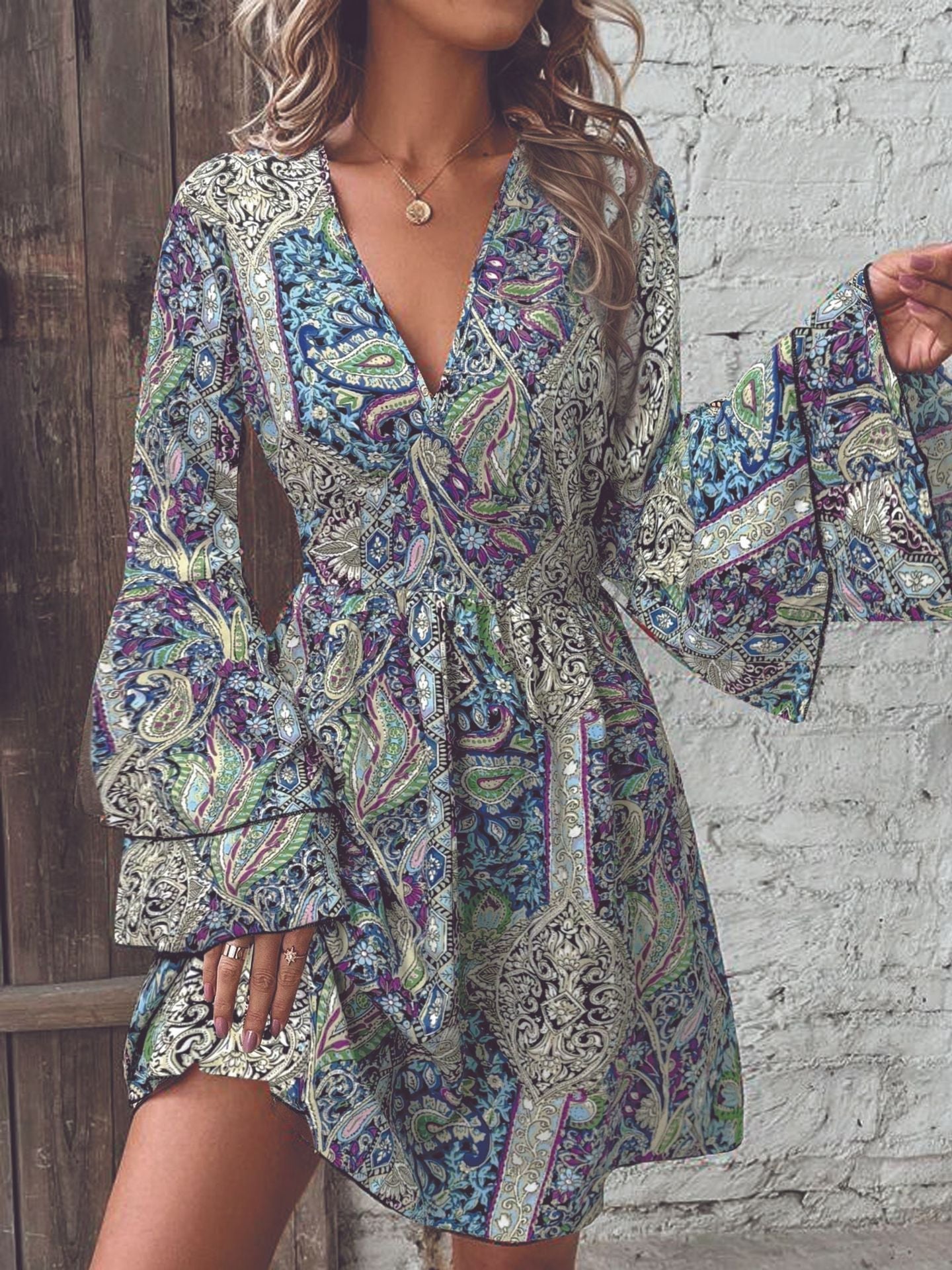 Vintage Print Flare Dress