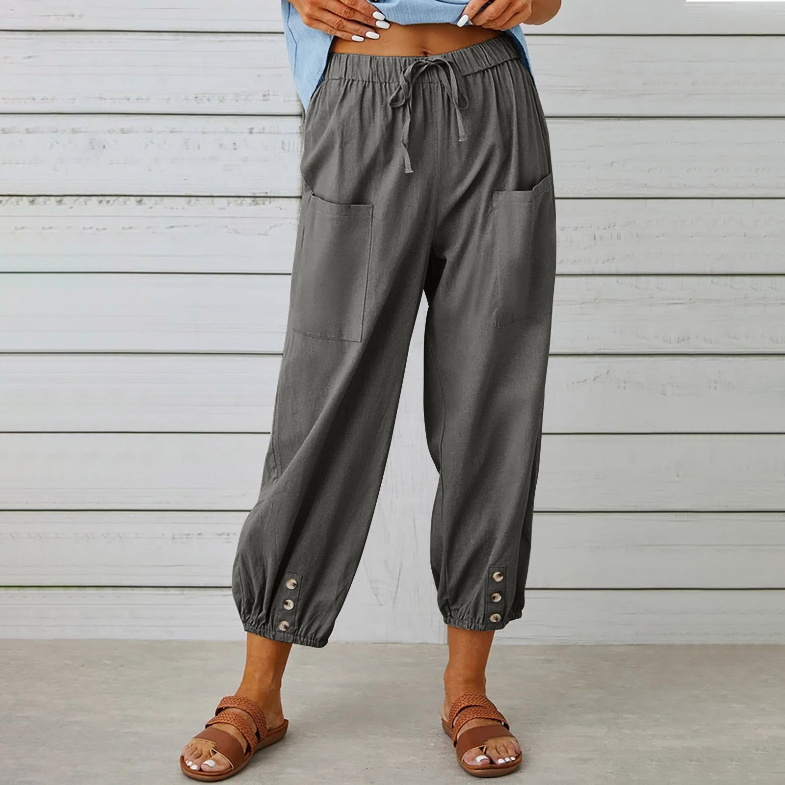 High Waist Wide Leg Cotton Pants