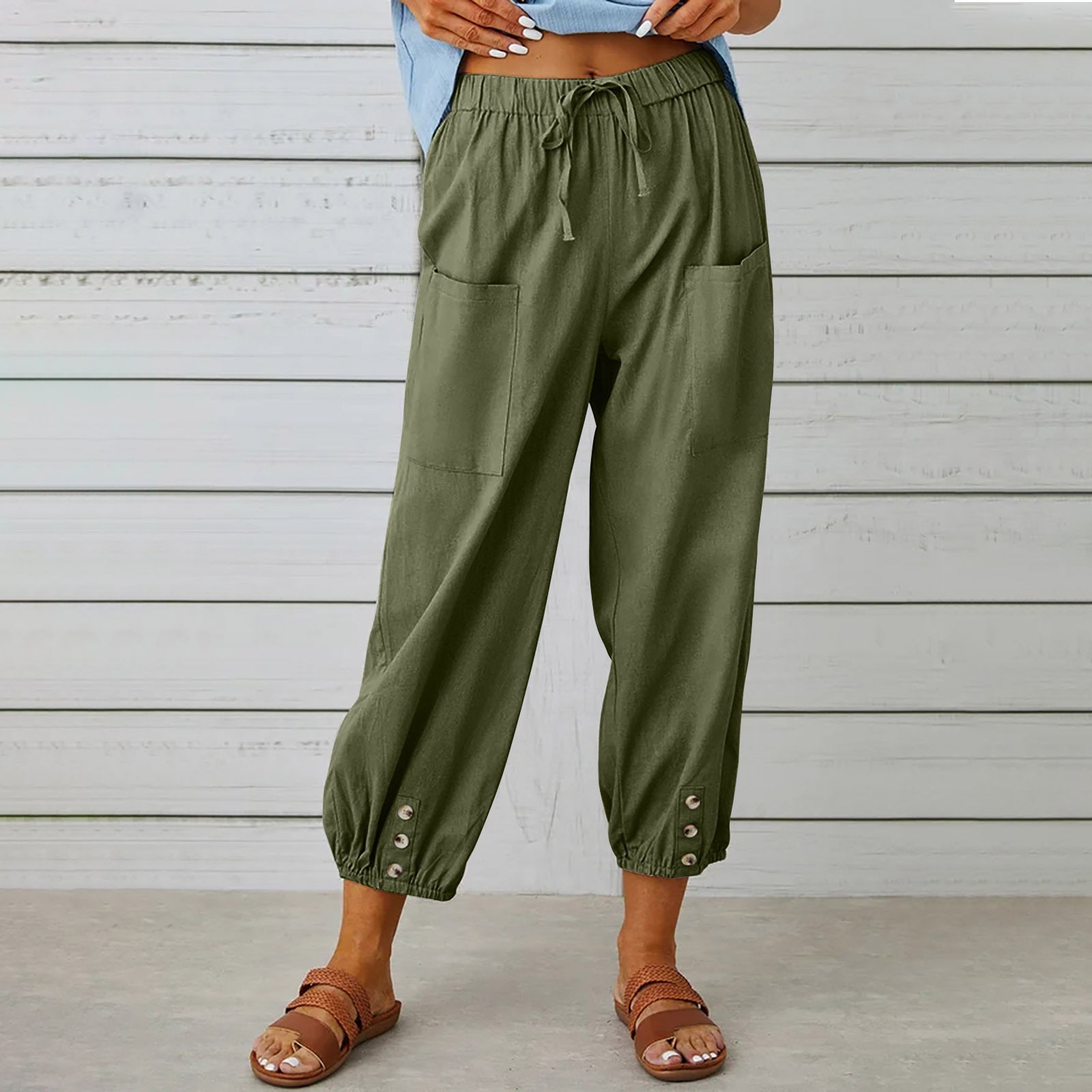 High Waist Wide Leg Cotton Pants