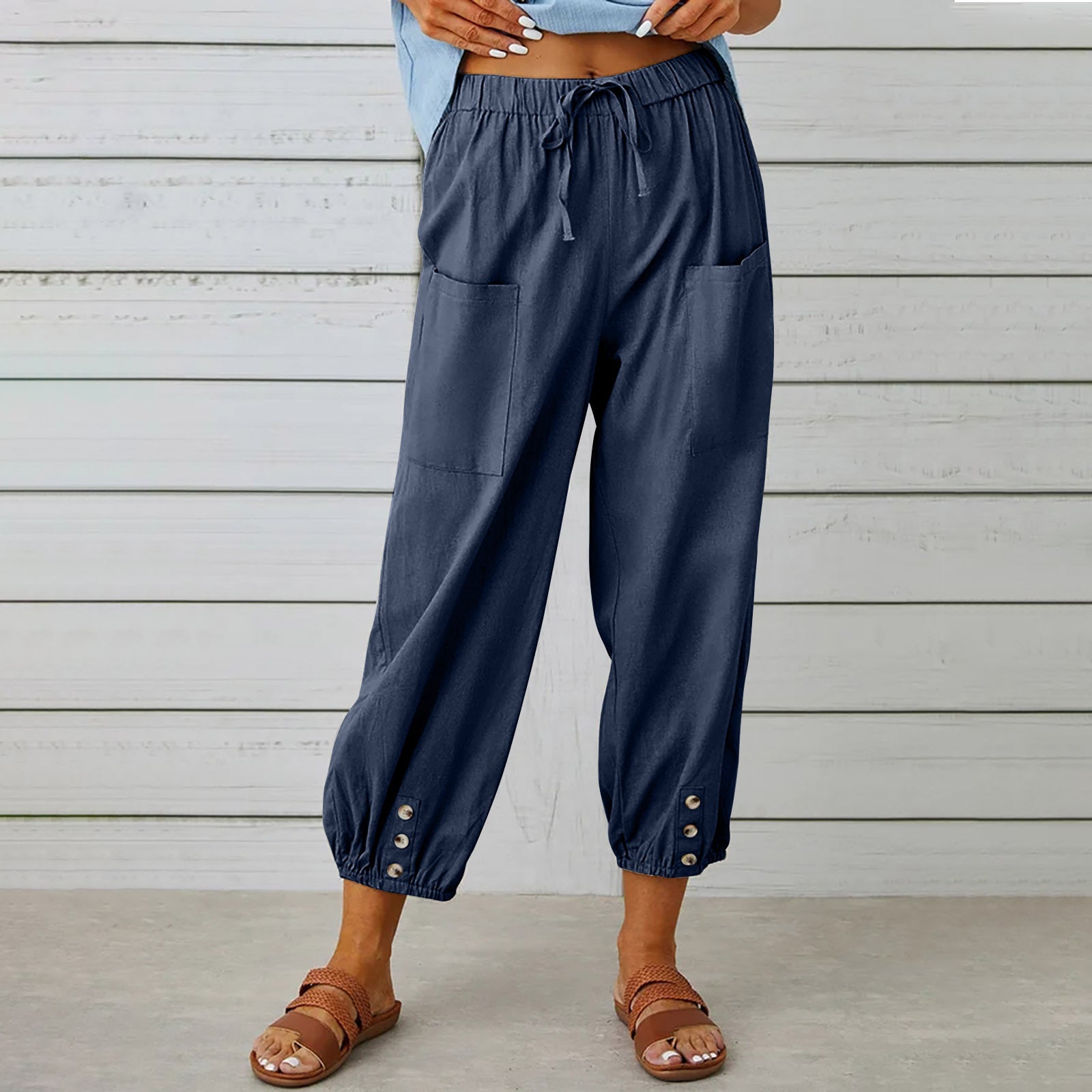 High Waist Wide Leg Cotton Pants