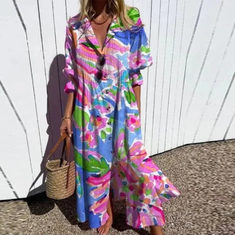 Tiered Boho Midi Dress with Floral Print