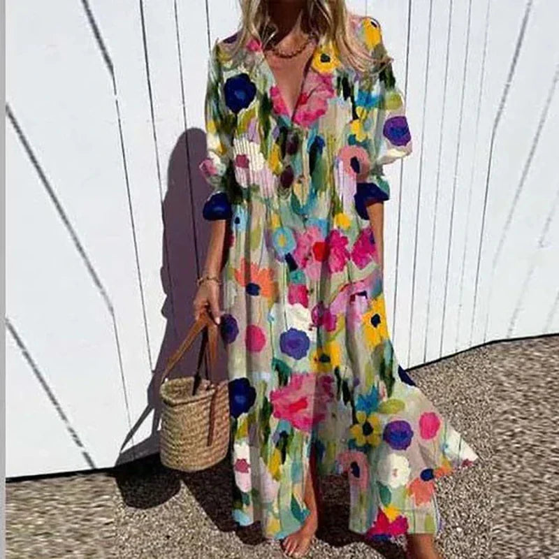 Tiered Boho Midi Dress with Floral Print