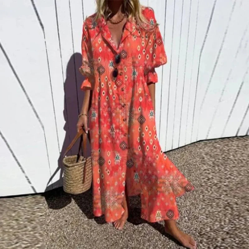 Tiered Boho Midi Dress with Floral Print