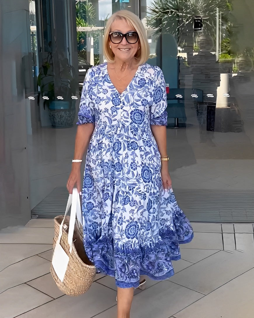 Deep V Half Sleeve Boho Tunic Dress