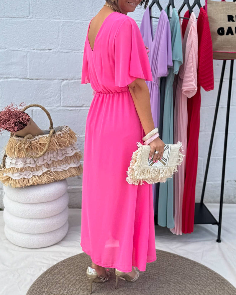 V-Neck and Waist in Chiffon Dress