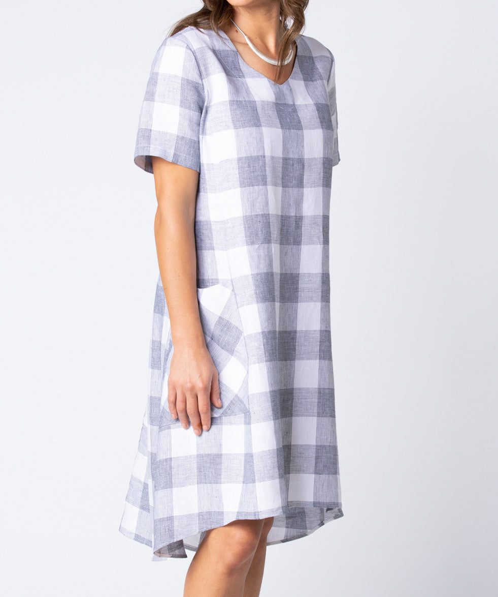 Floaty Check Dress in Soft White Fabric
