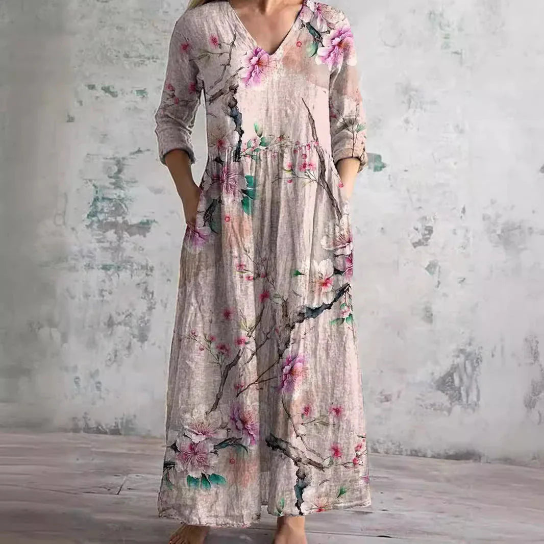 Chic Boho Floral Print Midi Dress