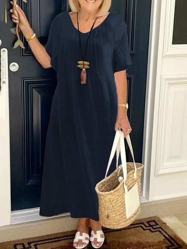 Casual V-Neck Pocket Dress