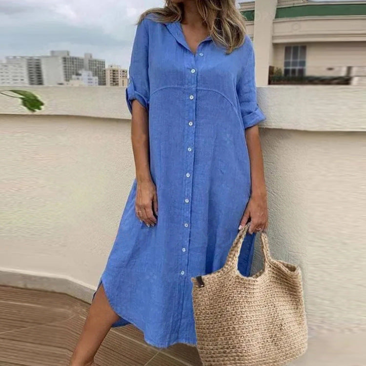 Soft Fabric Dress with Three-Quarter Sleeve Cut