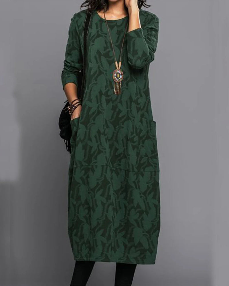 Printed Long Sleeve Pocket Dress