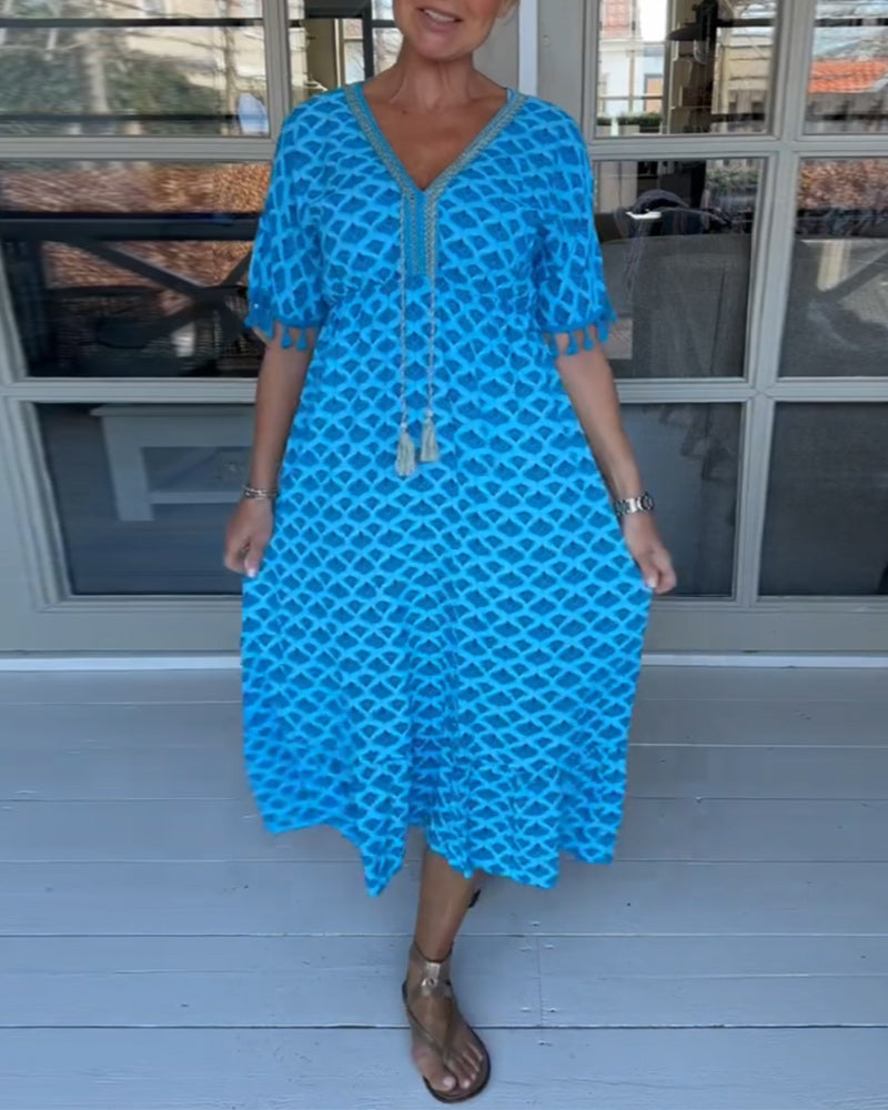 V-Neck Casual Dress With Print