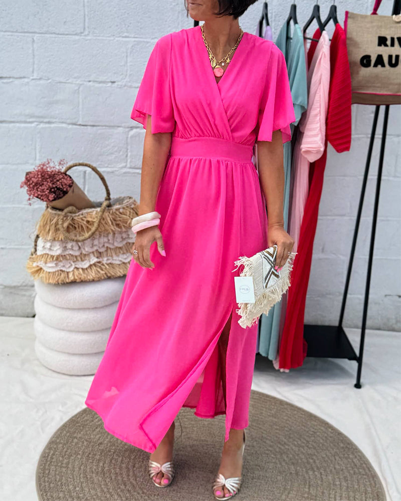 V-Neck and Waist in Chiffon Dress