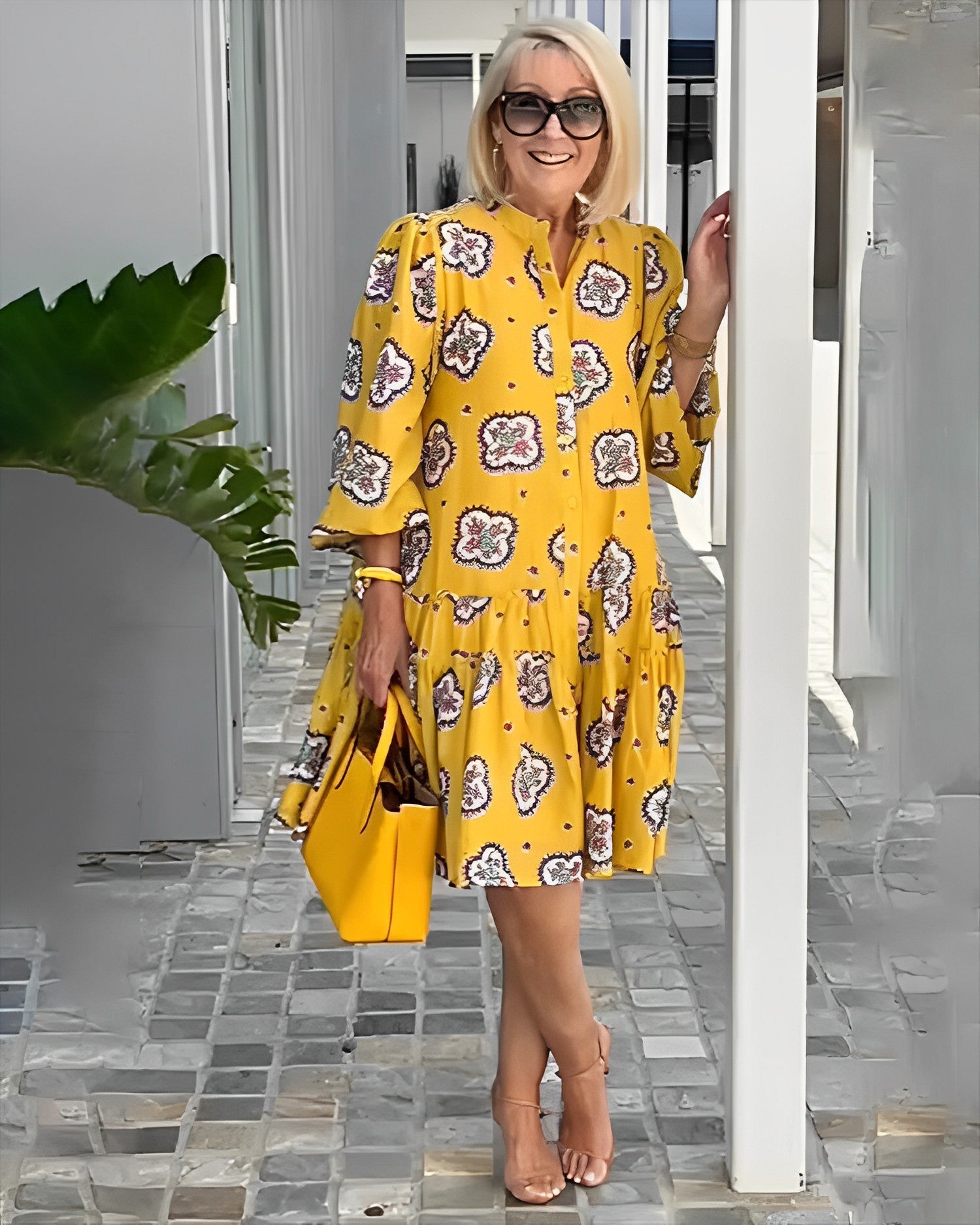 Printed Loose Pleated Dress