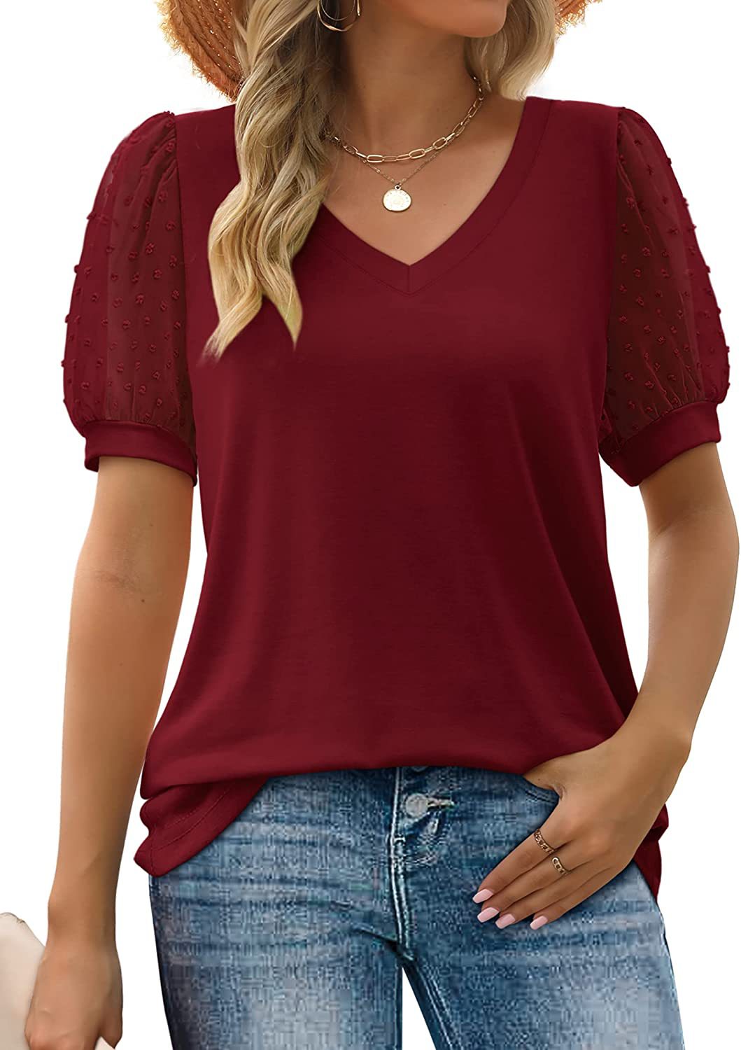 V-Neck Sleeve Belly Cover Blouse