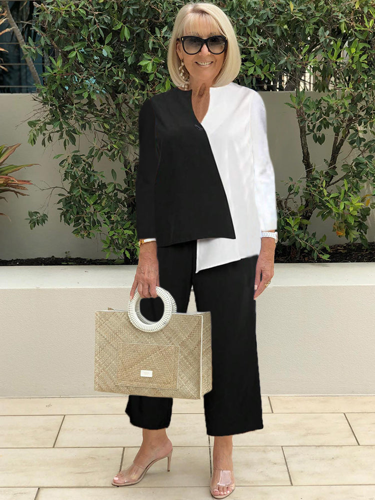 Asymmetrical Hem Top &  Pants Two Piece Set