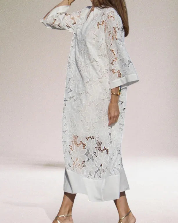 Chic Maxi Dress with Intricate Lace Design