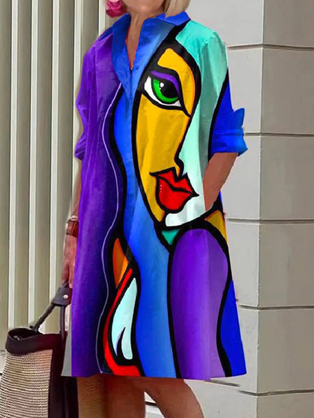 Vivid Brushstroke Print Midi Dress