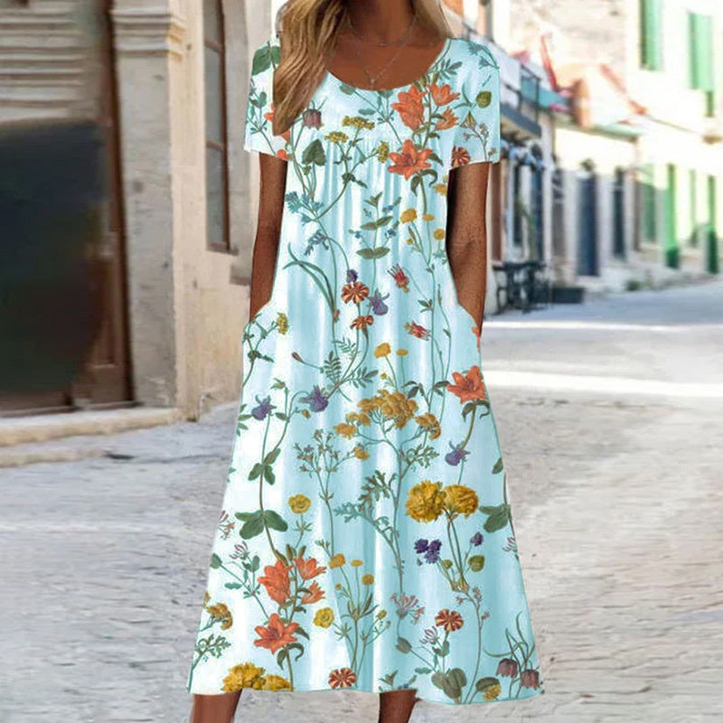 Casual Boho Floral Midi Dress