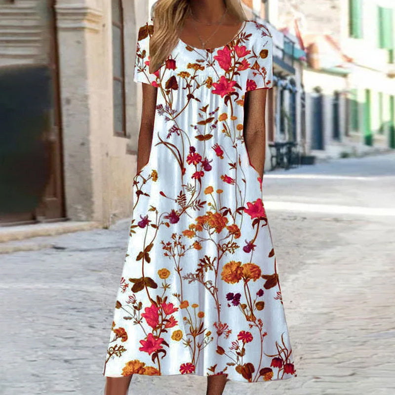 Casual Boho Floral Midi Dress