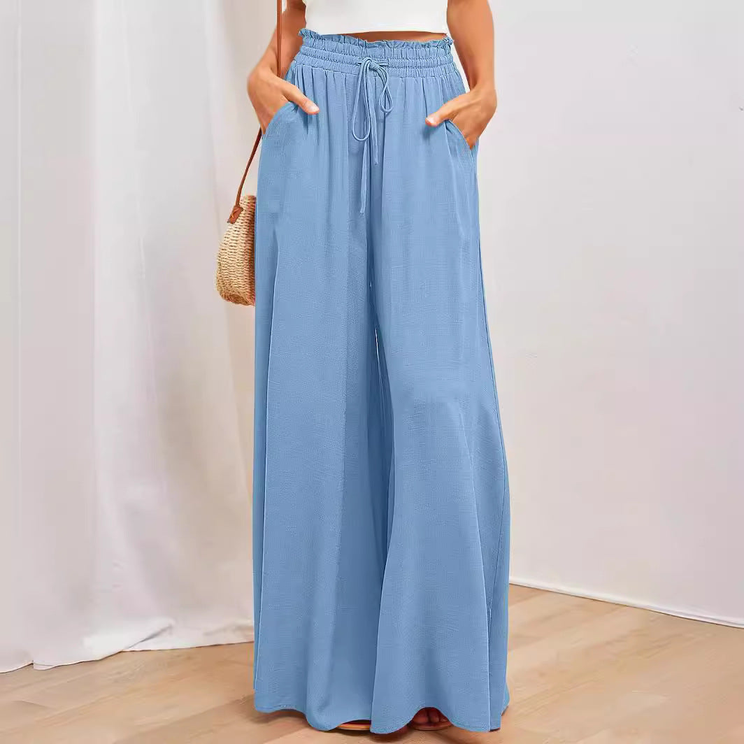 High Waist Elastic Wide-Leg Pants