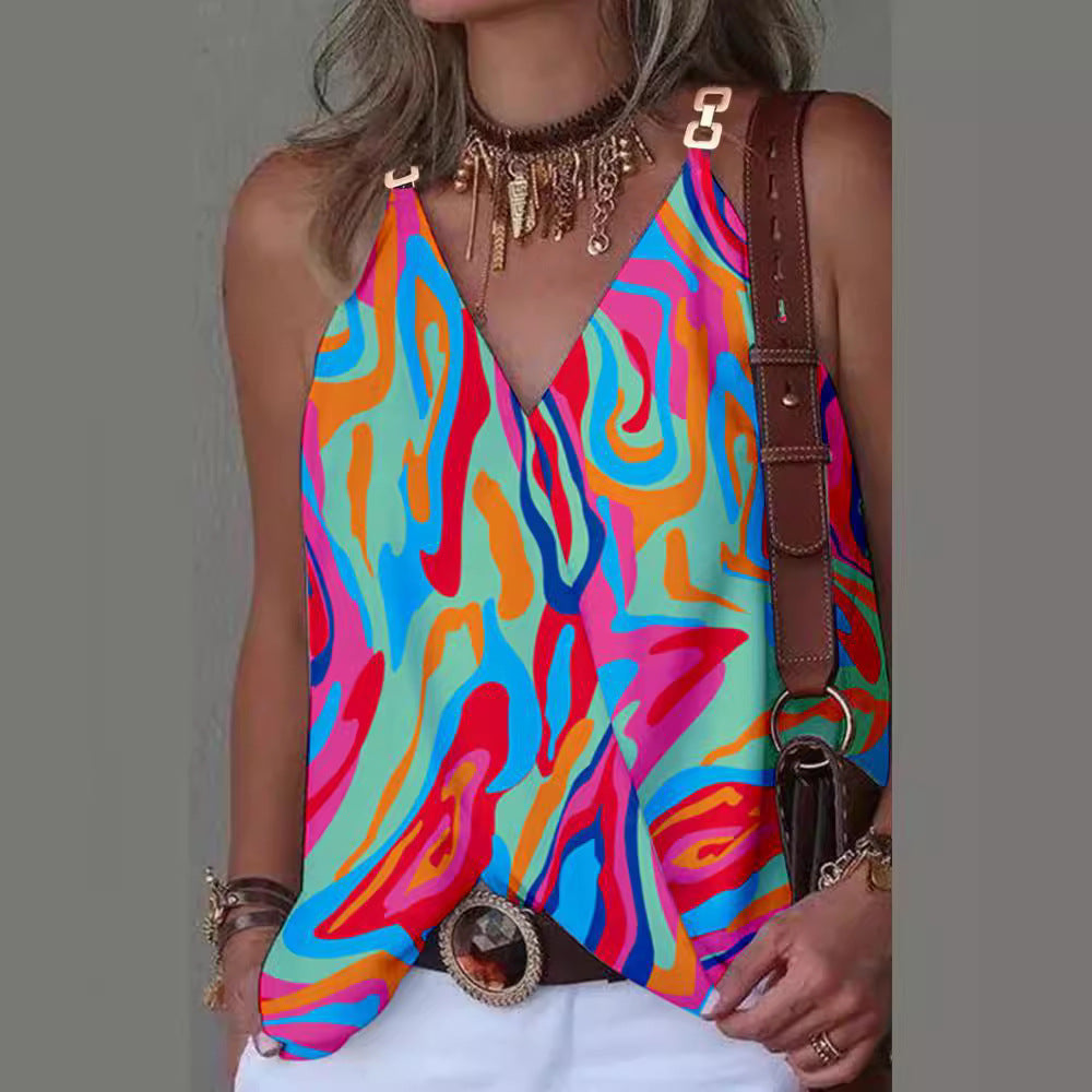 Printed V-Neck Vest Top
