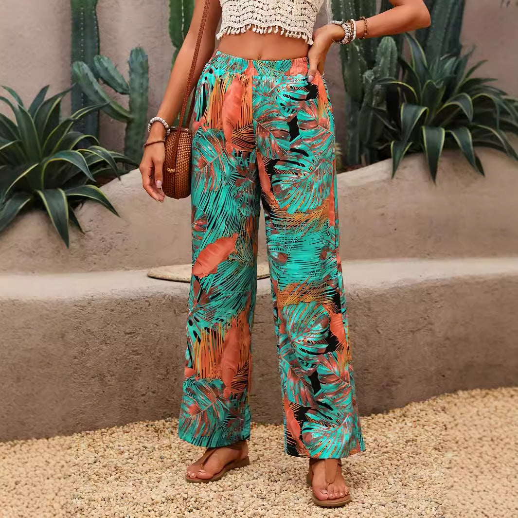 Tropical High Waist Wide-Leg Trousers