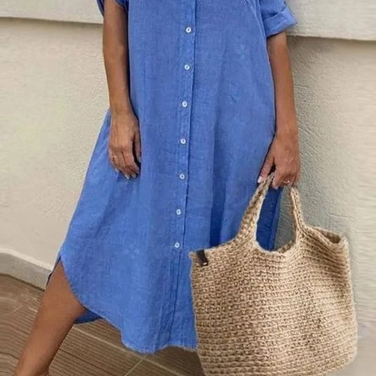 Soft Fabric Dress with Three-Quarter Sleeve Cut