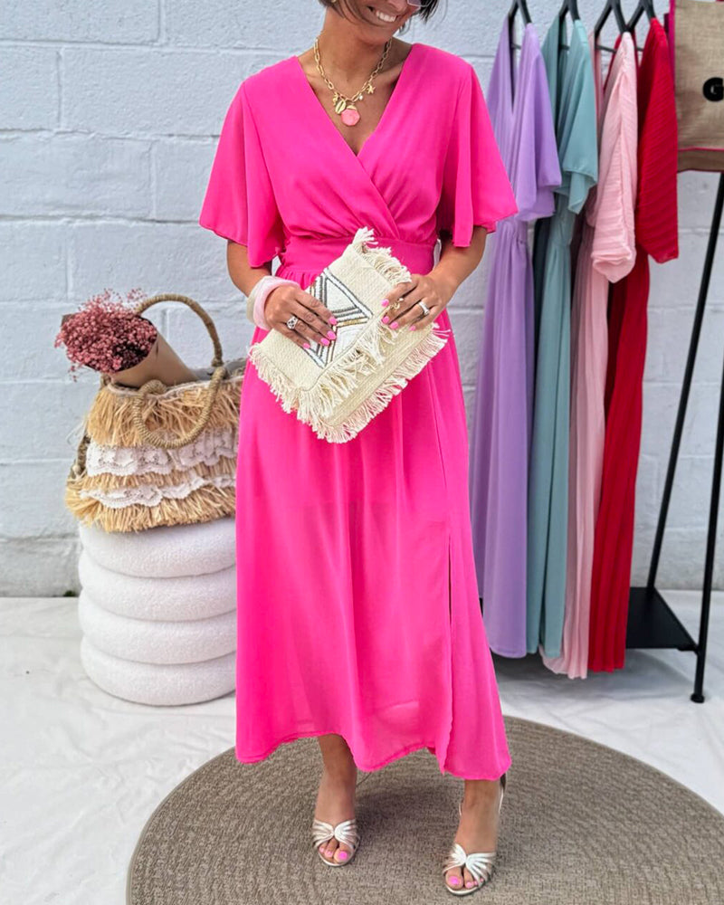 V-Neck and Waist in Chiffon Dress